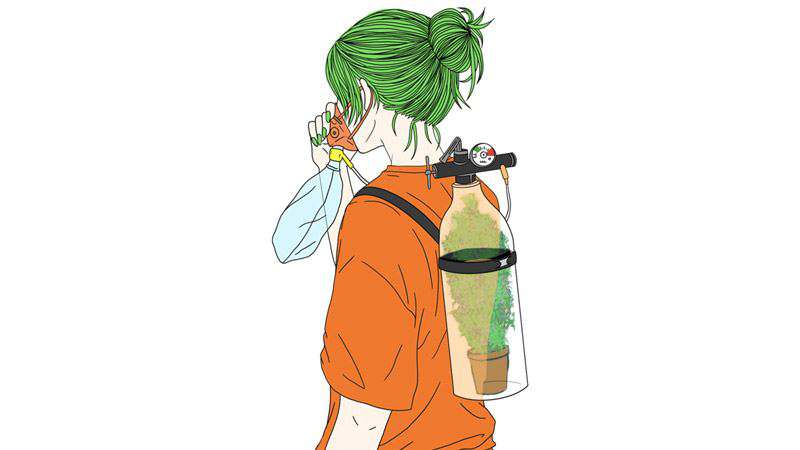  llustration eines Mädchens mit grünen Haaren 